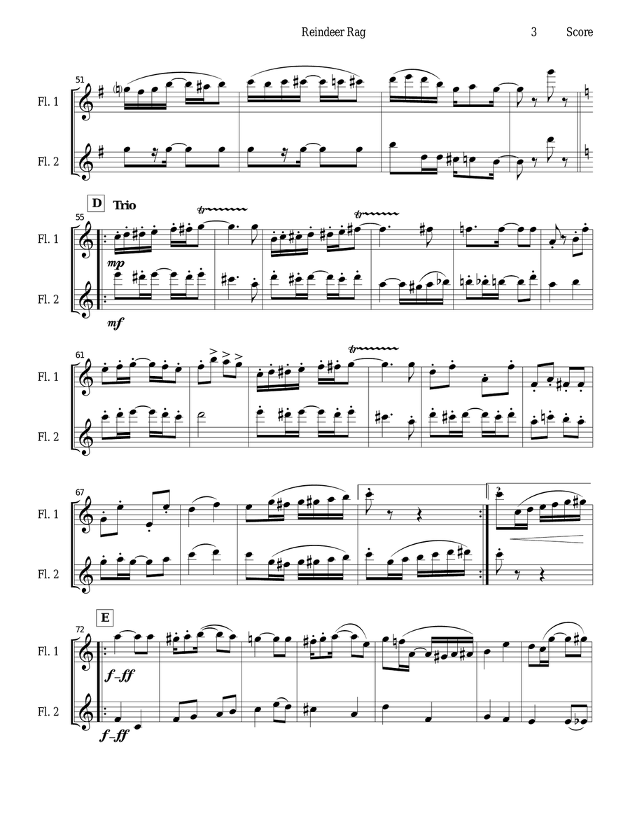 Reindeer Rag for Flute Duet Flute Duet scores gallery preview page 3