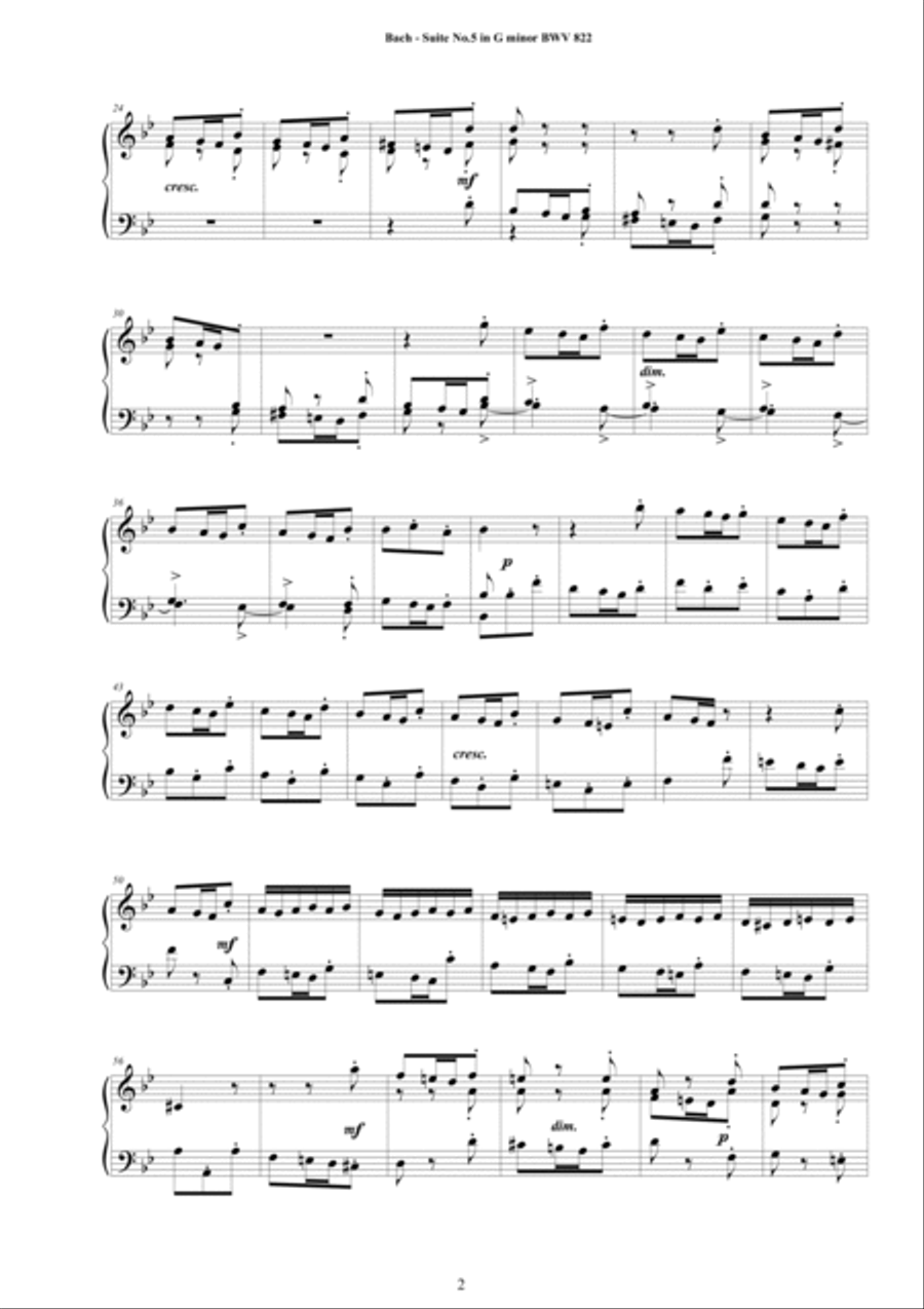 Bach - Piano Suite No.5 in G minor BWV 822 - Complete Piano version Piano Solo scores gallery preview page 2