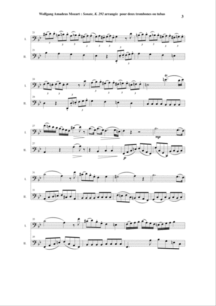Wolfgang Amadeus Mozart: Sonata in Bb K. 292 for two trombones Trombone Duet scores gallery preview page 3