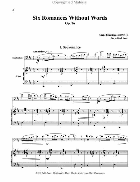 Six Romances Without Words, Op 76 for Euphonium and Piano image number null