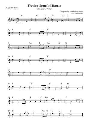 The Star Spangled Banner (USA National Anthem) for Clarinet in Bb Solo with Chords (Bb Major)