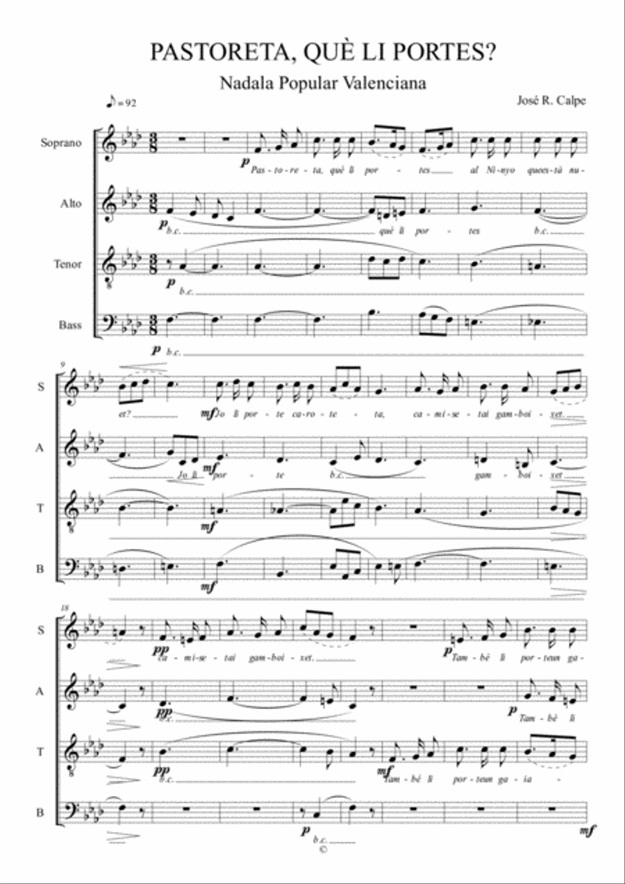 PASTORETA, QUÈ LI PORTES? 4-Part scores gallery preview page 1
