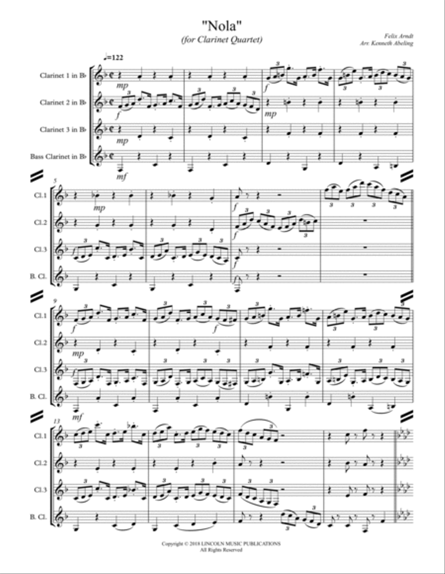 Nola (for Clarinet Quartet) Clarinet Quartet scores gallery preview page 2