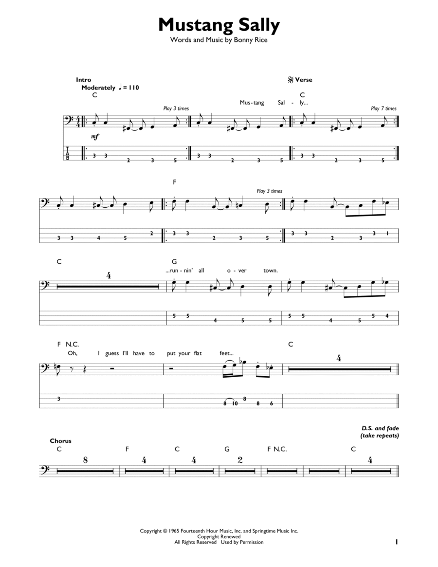 Mustang Sally Mustang Sally Bass Guitar scores gallery preview page 1