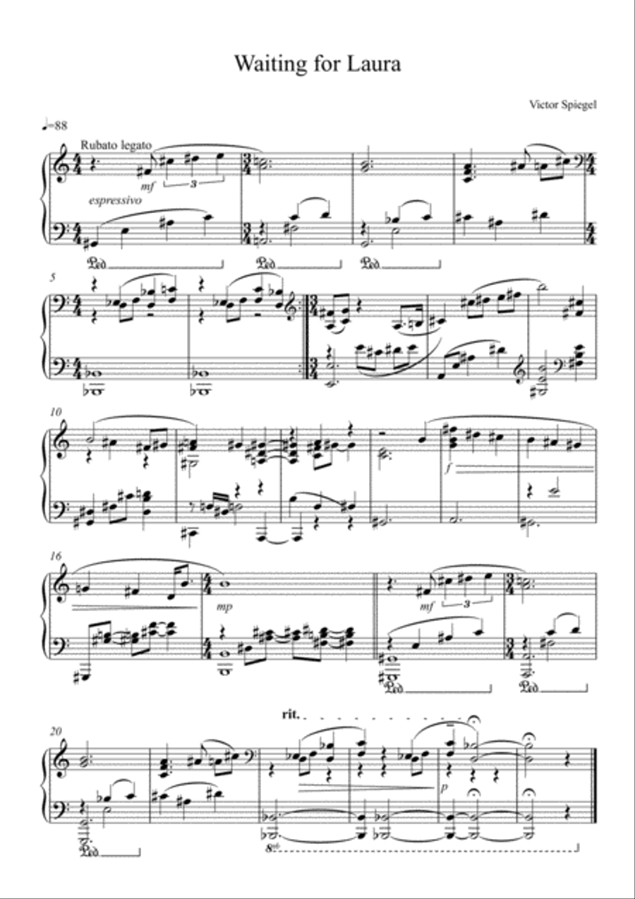 Waiting for Laura Easy Piano scores gallery preview page 1