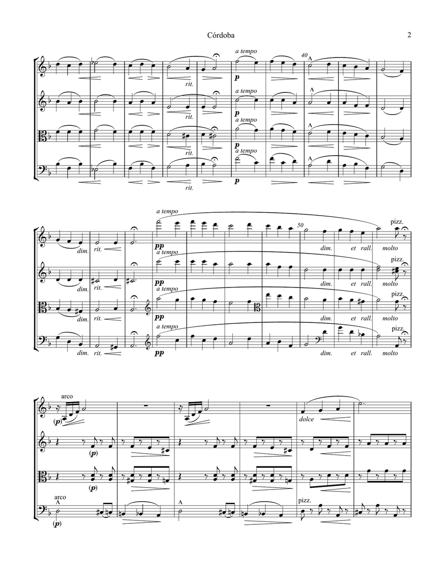 Cordoba from Cantos de Espana, Op. 232 for string quartet String Quartet scores gallery preview page 3