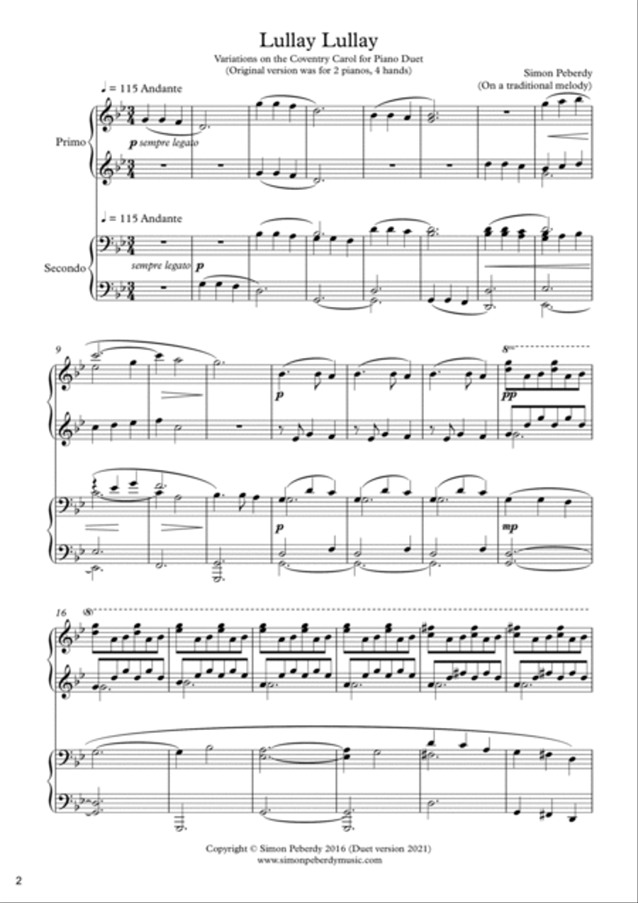 Christmas Carol Variations for Piano Duet Book 2 (A second collection of 10) by Simon Peberdy image number null