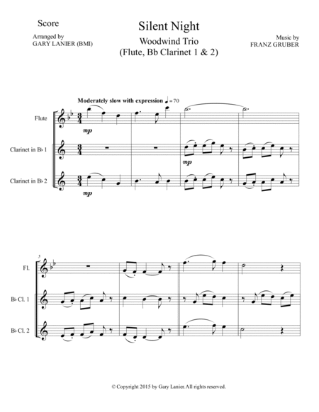 Gary Lanier: SILENT NIGHT - Woodwind Trio (Flt, Bb Clr 1 & 2 - Score & Parts) image number null