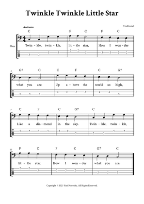 Book cover for Twinkle Twinkle Little Star - For Bass (C Major with TAB and Lyrics)
