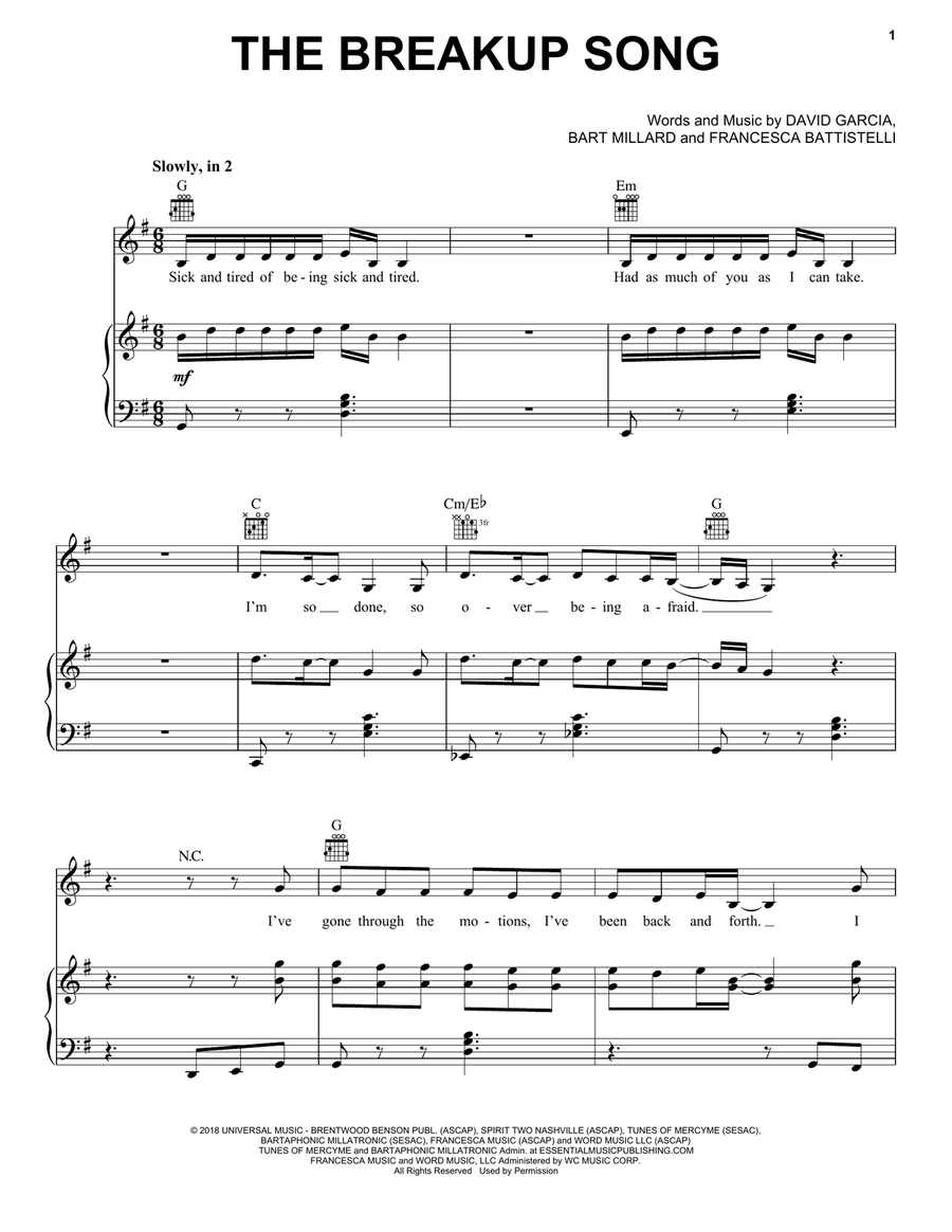 The Breakup Song The Breakup Song Piano, Vocal, Guitar scores gallery preview page 1