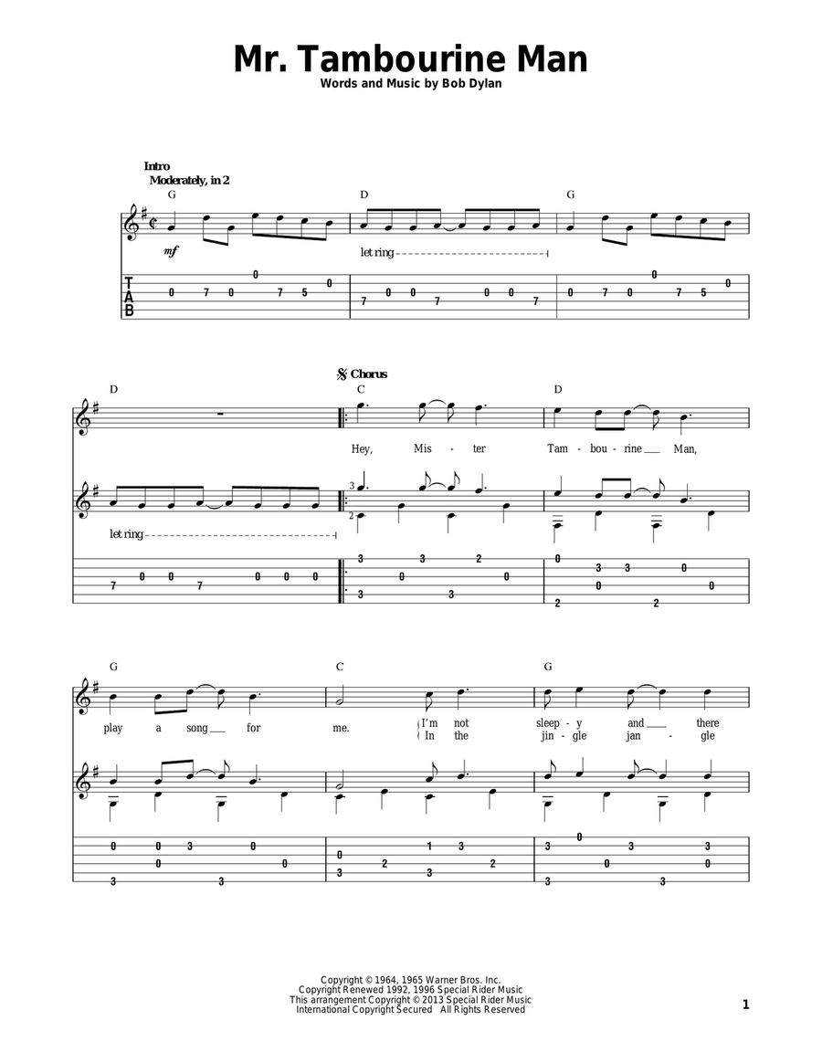 Mr. Tambourine Man Mr. Tambourine Man Acoustic Guitar scores gallery preview page 1