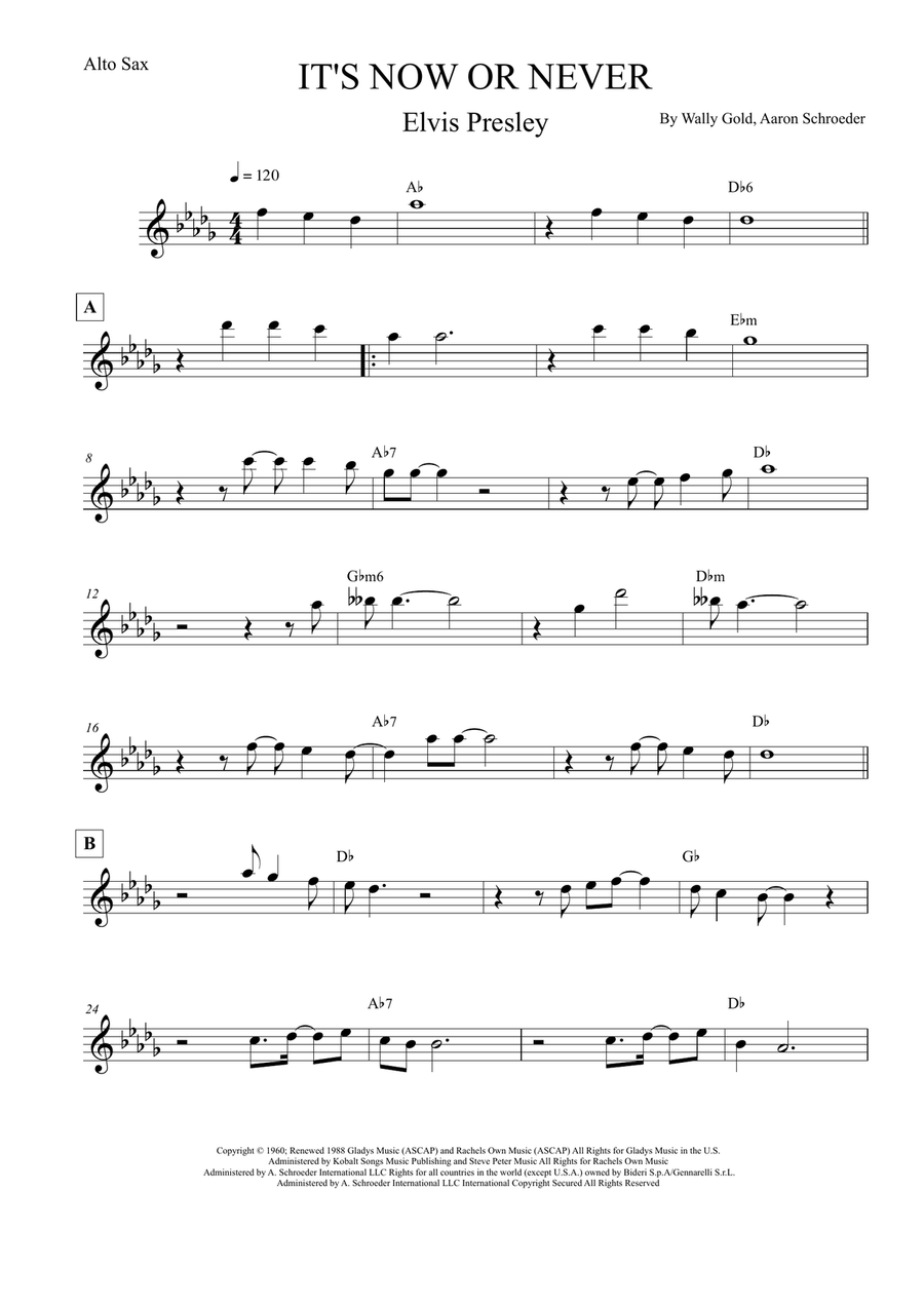It's Now Or Never Alto Saxophone scores gallery preview page 1