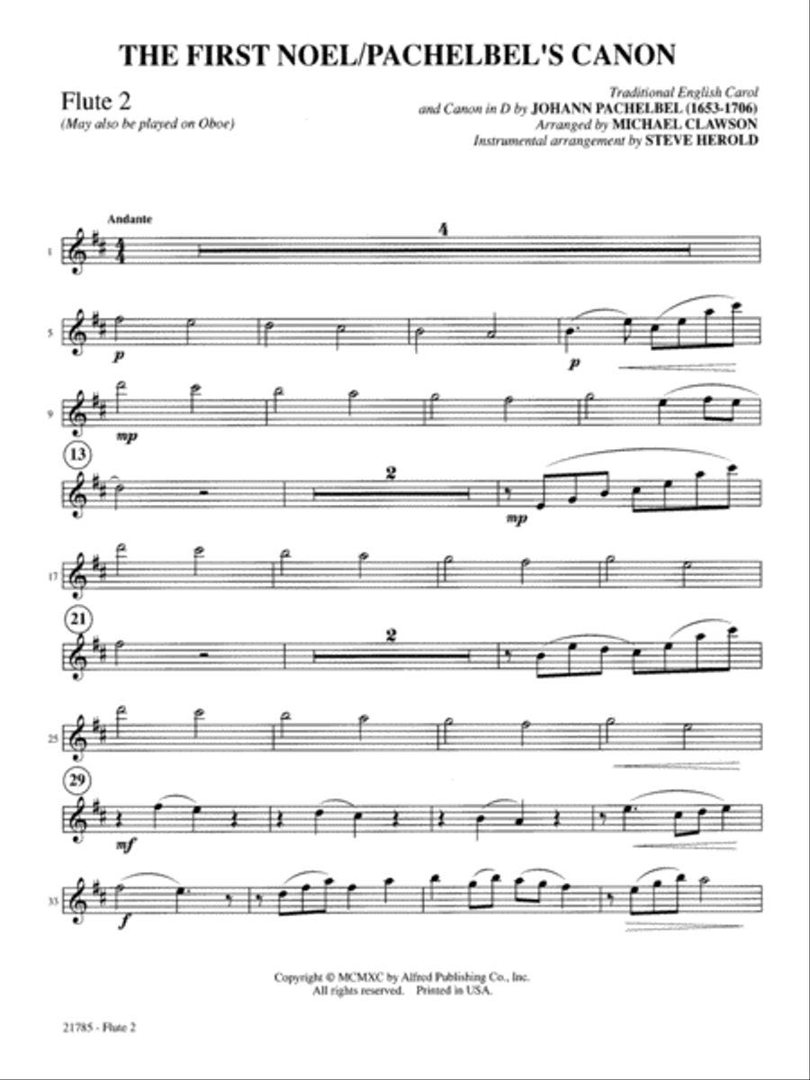The First Noel / Pachelbel's Canon: 2nd Flute Flute scores gallery preview page 1