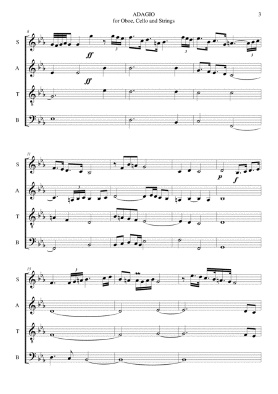 ADAGIO - for Oboe, Cello and Strings - D. Zipoli - Arr. for SATB Choir 4-Part scores gallery preview page 3