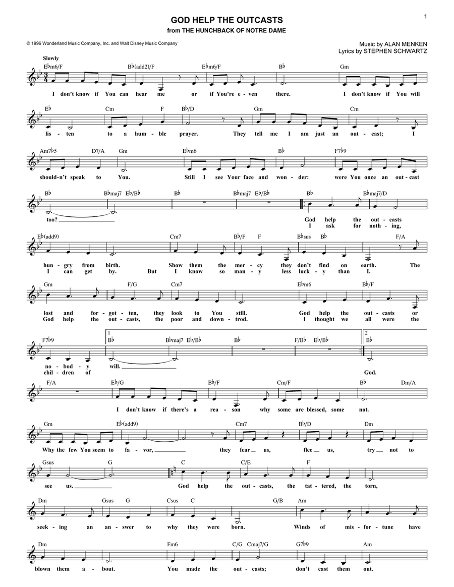 God Help The Outcasts (from The Hunchback Of Notre Dame)