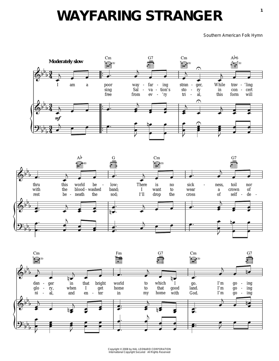 mental elevation Fængsling Wayfaring Stranger by Southern American Folk Hymn - Piano, Vocal, Guitar -  Digital Sheet Music | Sheet Music Plus