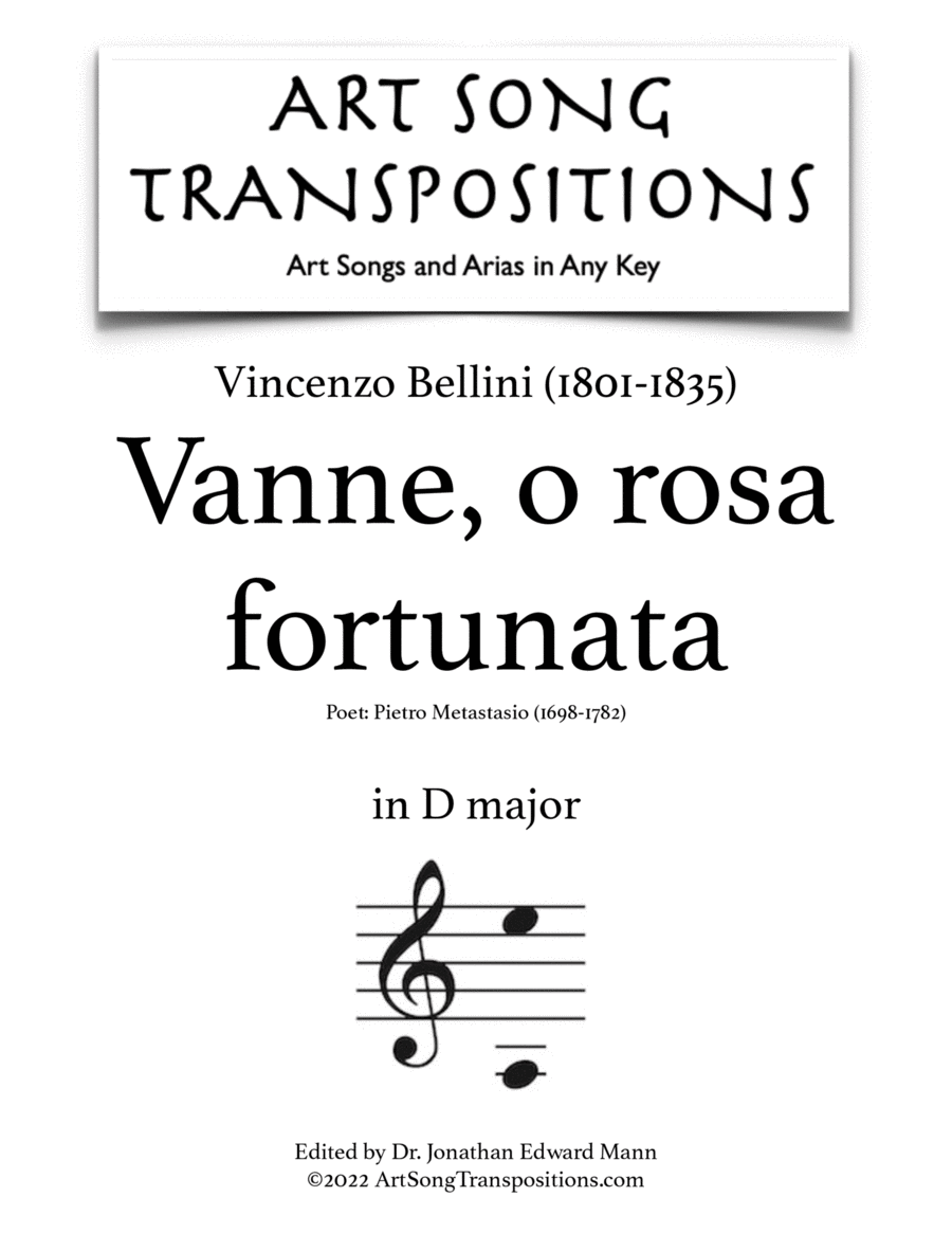 BELLINI: Vanne, o rosa fortunata (transposed to D major)