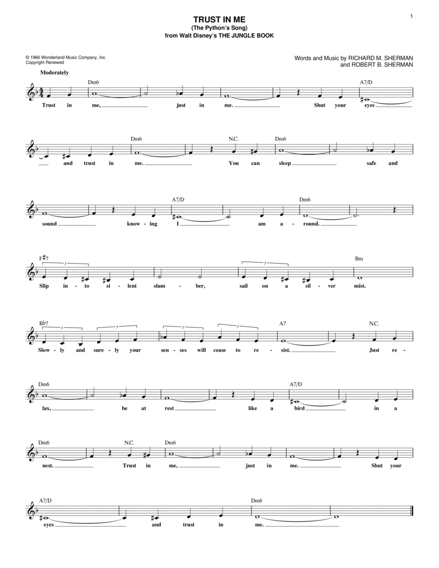 Trust In Me (The Python's Song) (from The Jungle Book) Guitar scores gallery preview page 1