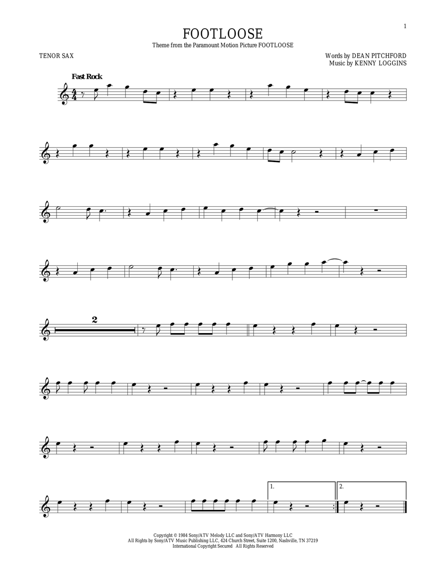 Footloose Tenor Saxophone scores gallery preview page 1