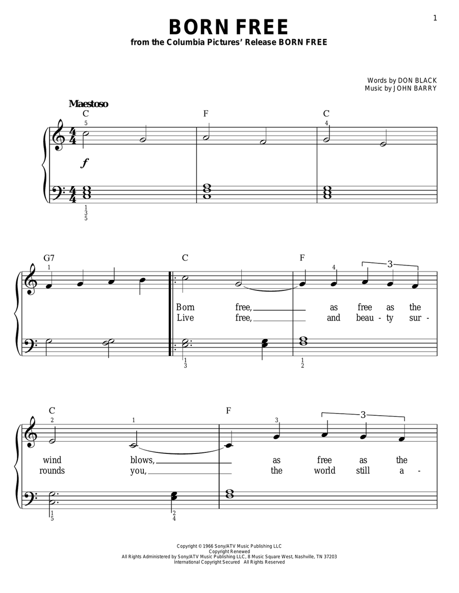Born Free Easy Piano scores gallery preview page 1