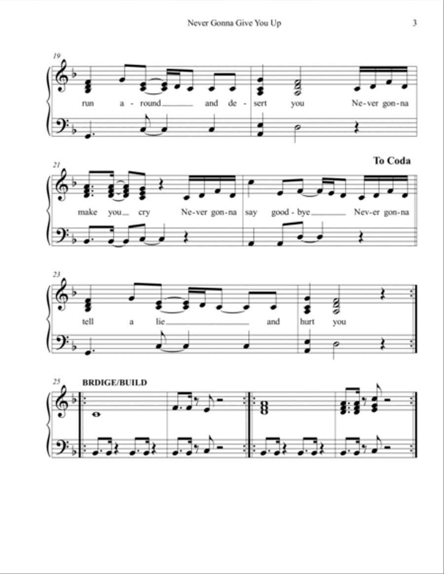 Never Gonna Give You Up Piano Solo scores gallery preview page 3