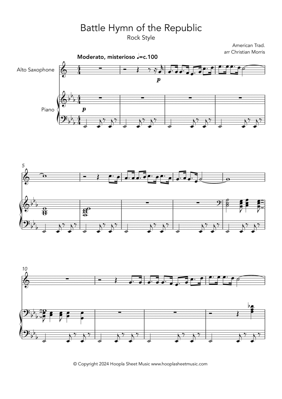 Battle Hymn of the Republic (Rock Style) Alto Saxophone scores gallery preview page 1