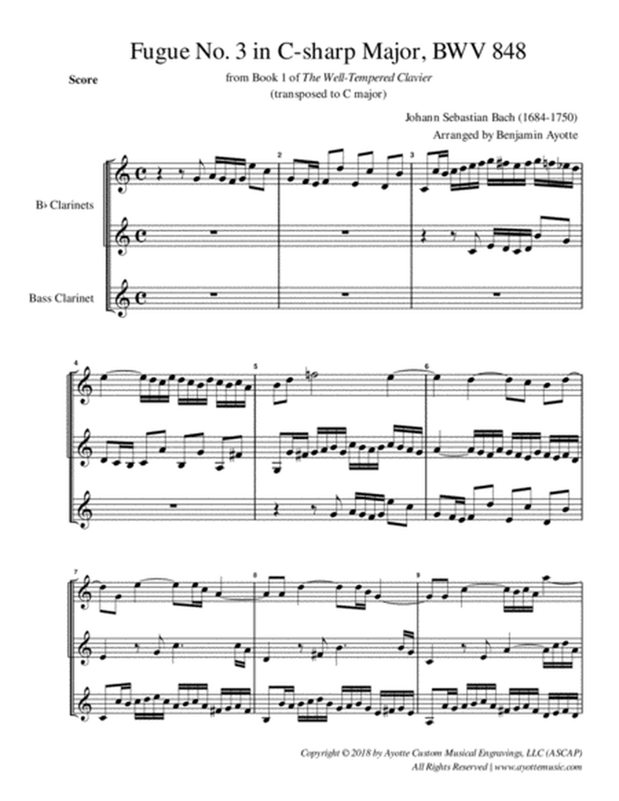 Fugue No. 3 in C# Major (WTC Book 1) for Clarinet Trio (transposed to C major) image number null