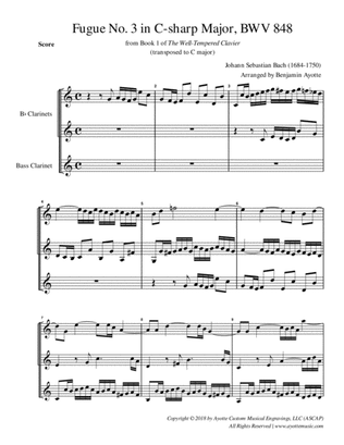 Fugue No. 3 in C# Major (WTC Book 1) for Clarinet Trio (transposed to C major)