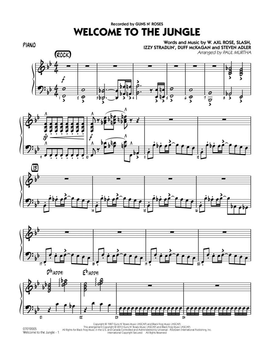 Welcome to the Jungle - Piano Jazz Ensemble scores gallery preview page 1