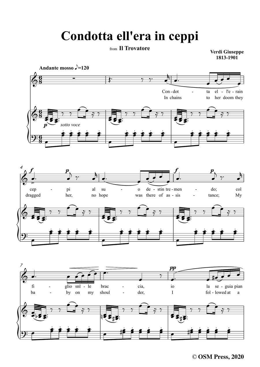 Verdi-Condotta ell'era in ceppi,in a minor,for Voice and Piano Piano, Vocal scores gallery preview page 3