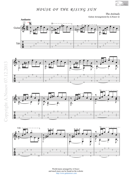 House of the Rising Sun (Sheet music for guitar) image number null