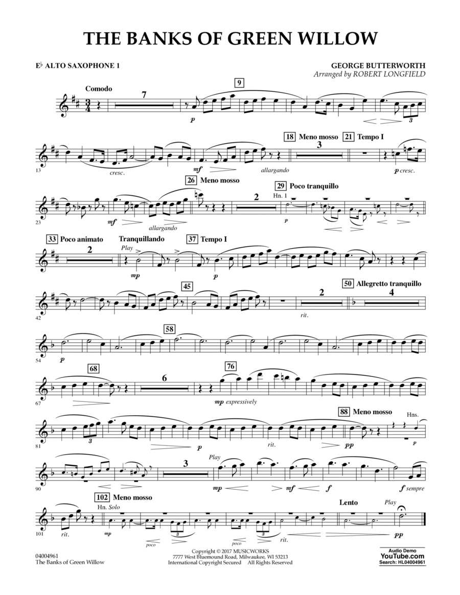 The Banks of Green Willow - Eb Alto Saxophone 1 Alto Saxophone scores gallery preview page 1