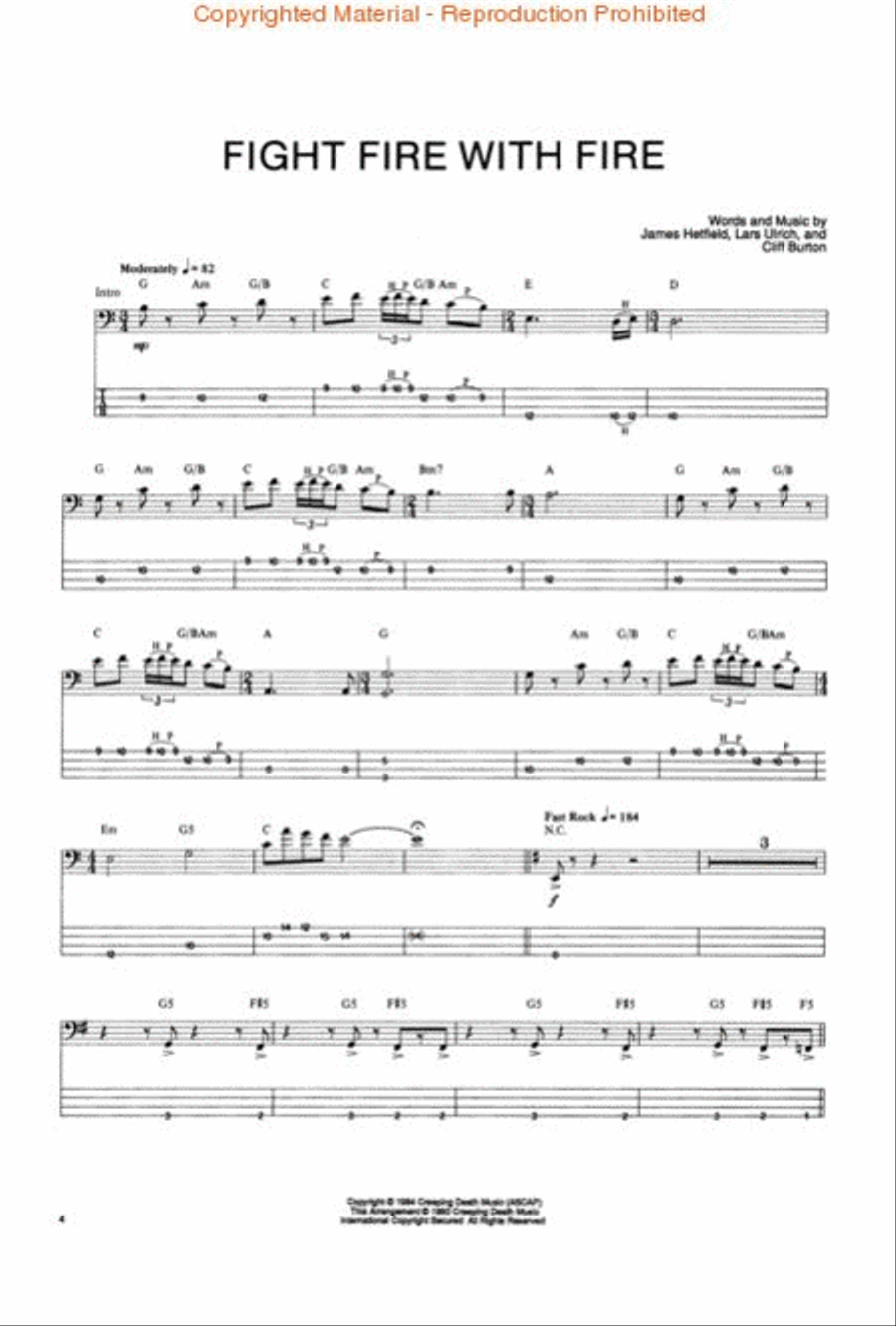 Metallica – Ride the Lightning* Bass Guitar Tablature scores gallery preview page 2
