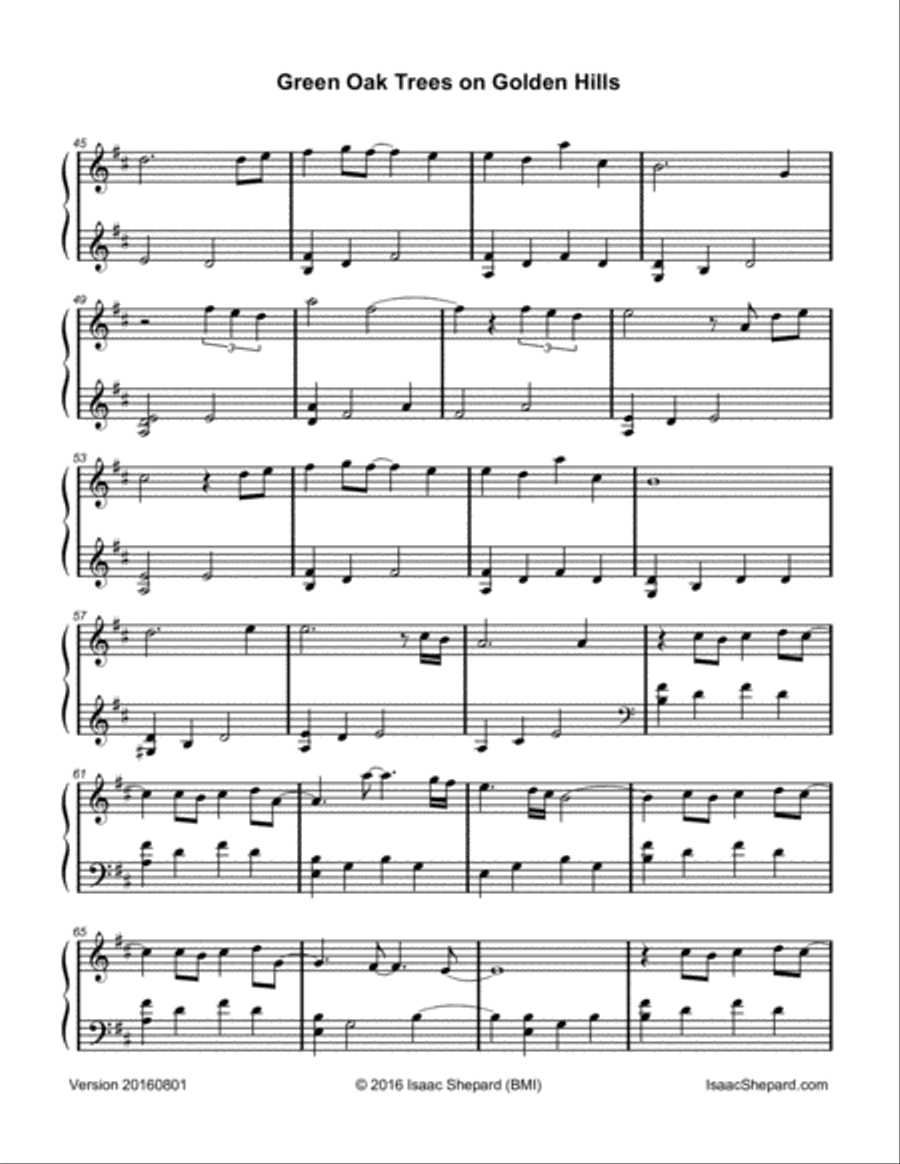 Green Oak Trees on Golden Hills Piano Solo scores gallery preview page 4