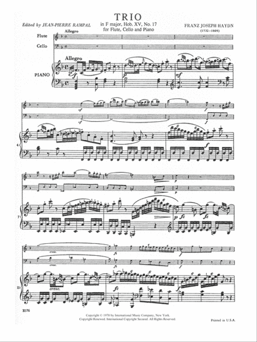 Three Trios (F,D,G) For Flute, Cello & Piano Flute scores gallery preview page 2