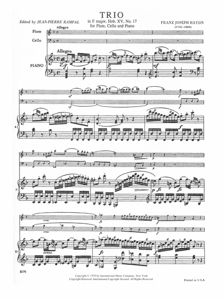 Three Trios (F,D,G) For Flute, Cello & Piano