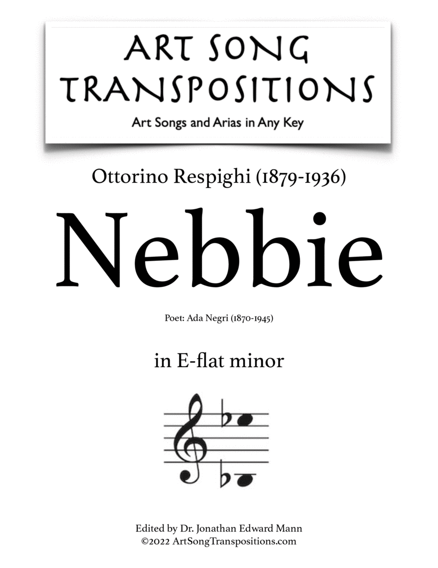 RESPIGHI: Nebbie (transposed to E-flat minor) Voice scores gallery preview page 1