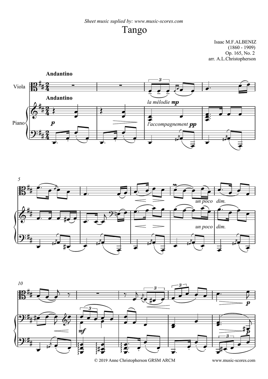 Tango - Viola and Piano Piano scores gallery preview page 1