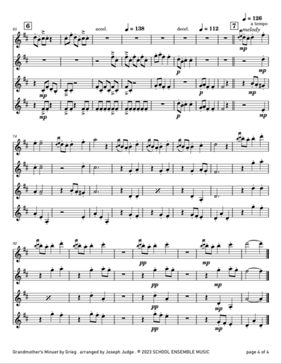 Grandmother's Minuet by Grieg for Clarinet Quartet in Schools Clarinet Quartet scores gallery preview page 4
