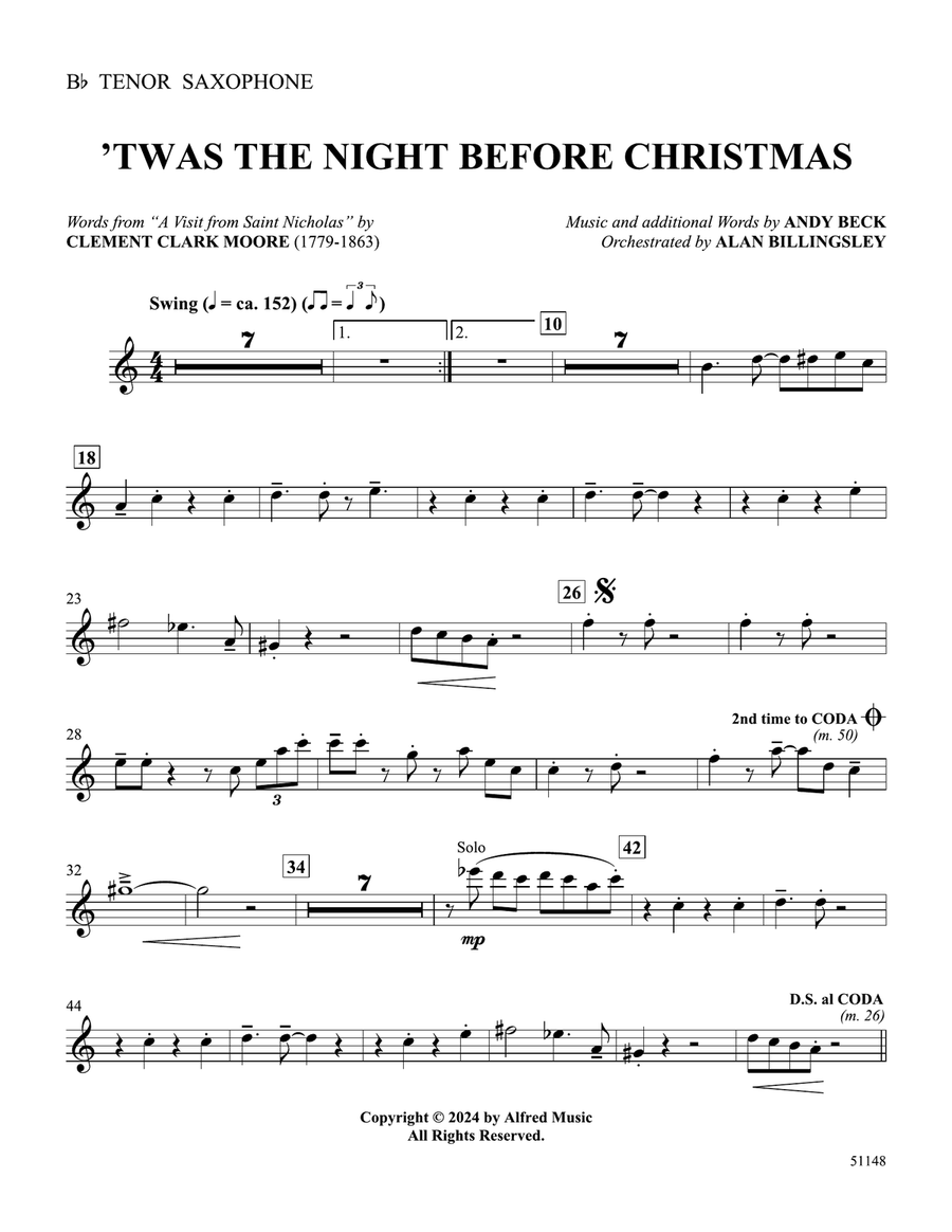'Twas the Night Before Christmas: B-flat Tenor Saxophone Tenor Saxophone scores gallery preview page 1
