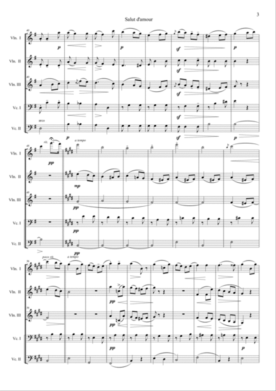 Salut d'amour String Quintet scores gallery preview page 3