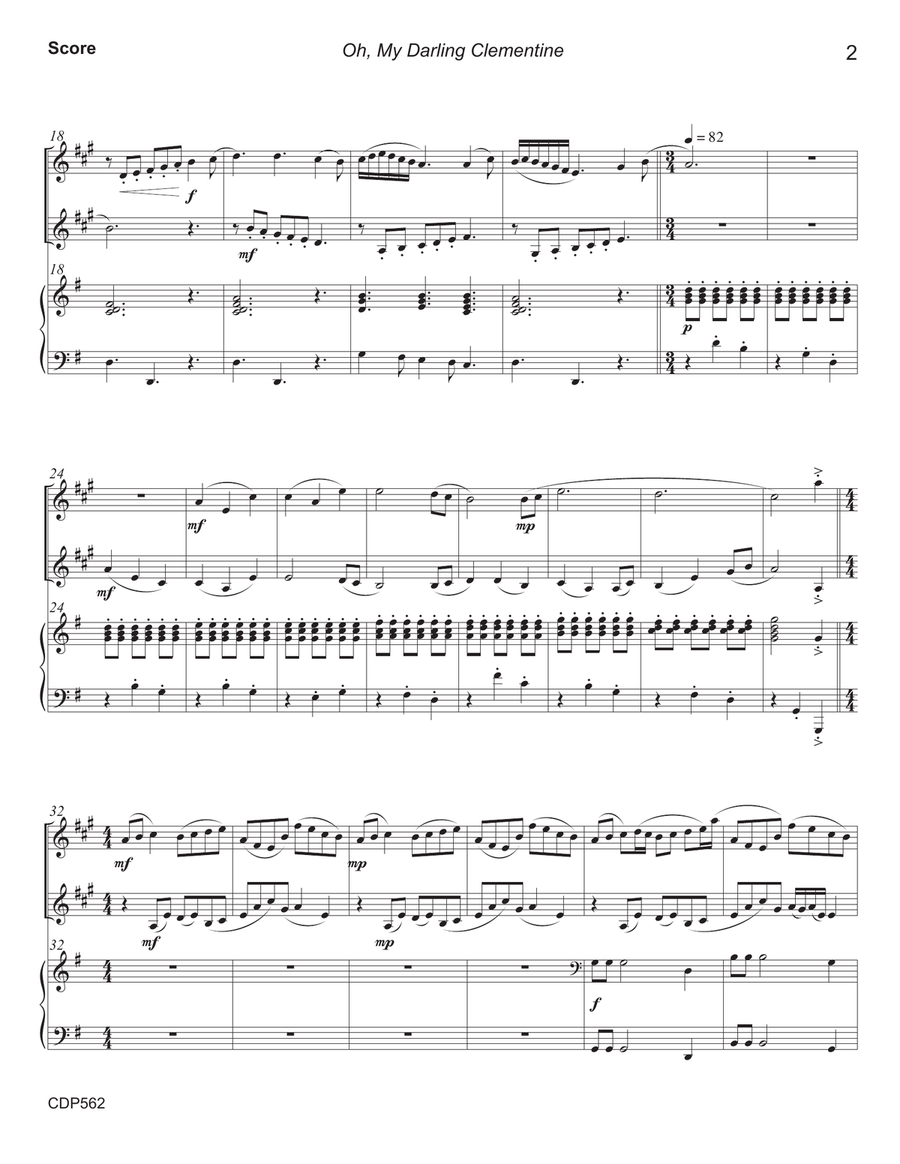 MY DARLING CLEMENTINE - CLARINET DUET with Piano Accompaniment (Grade 3+) Clarinet Duet scores gallery preview page 2