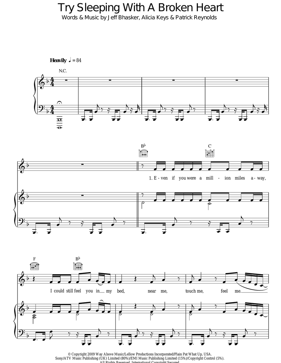 Try Sleeping With A Broken Heart Piano, Vocal, Guitar scores gallery preview page 1