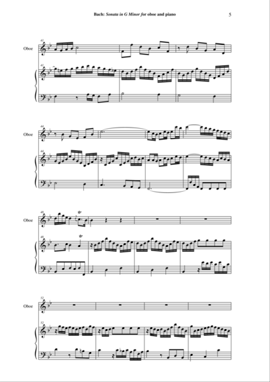 J. S. Bach: Sonata in g minor, BWV 1020 arranged for oboe and piano (or harp) Harp scores gallery preview page 5