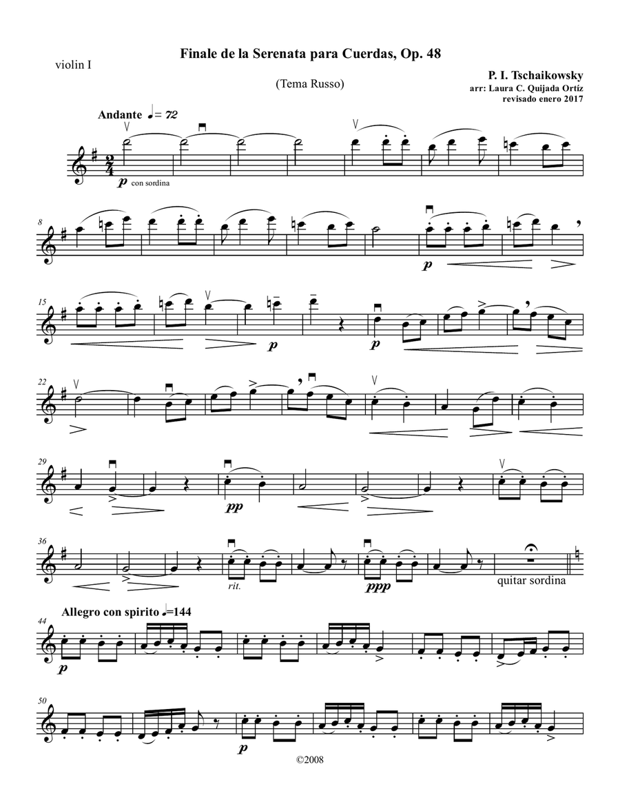 Finale (Tema Russo) from Tschaikowsky's String Serenade, op. 48 PARTS ONLY String Orchestra scores gallery preview page 1