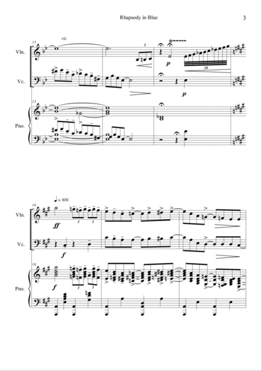 Rhapsody in Blue Piano Trio scores gallery preview page 3