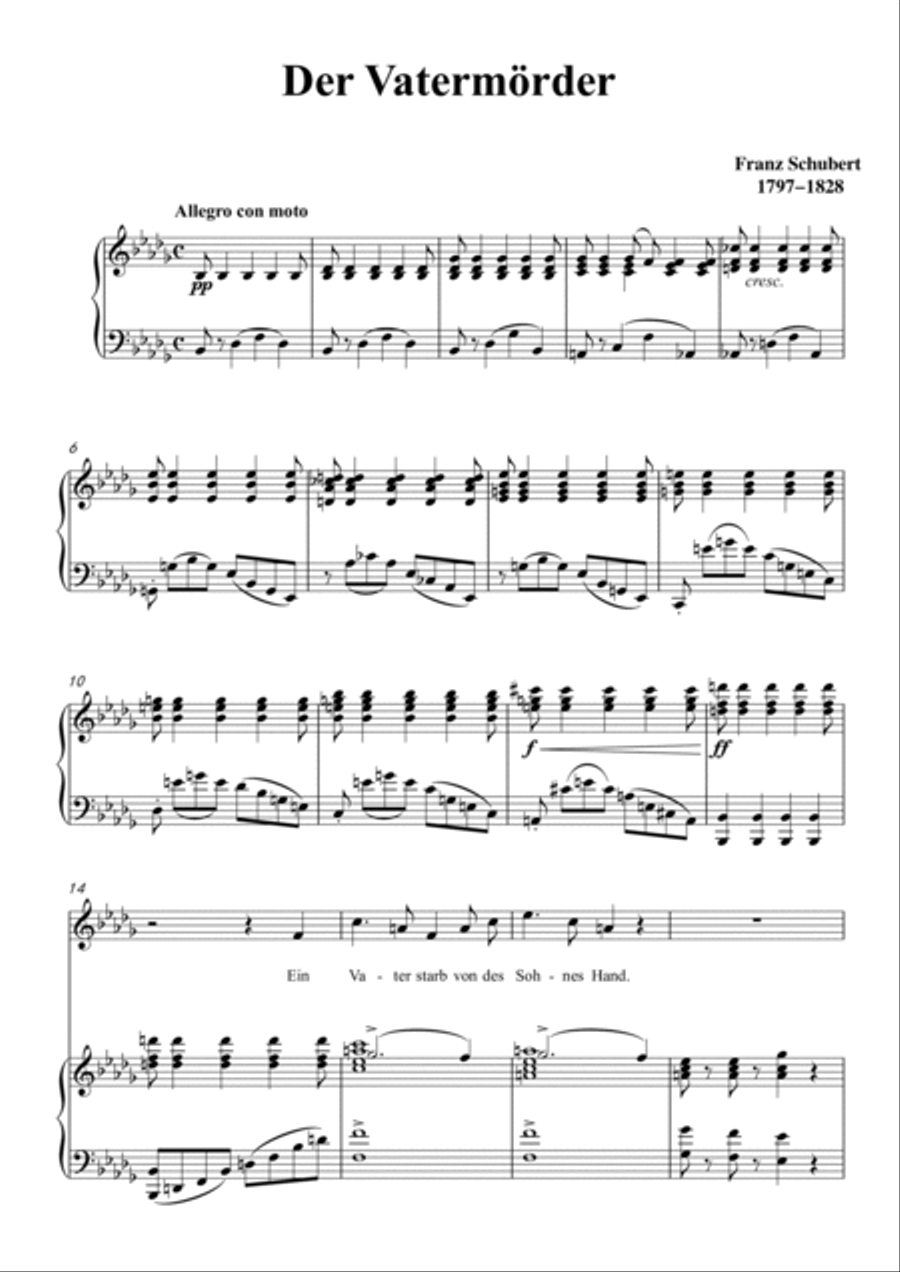 Schubert-Der Vatermörder in bB minor,for Vocal and Piano Voice scores gallery preview page 2