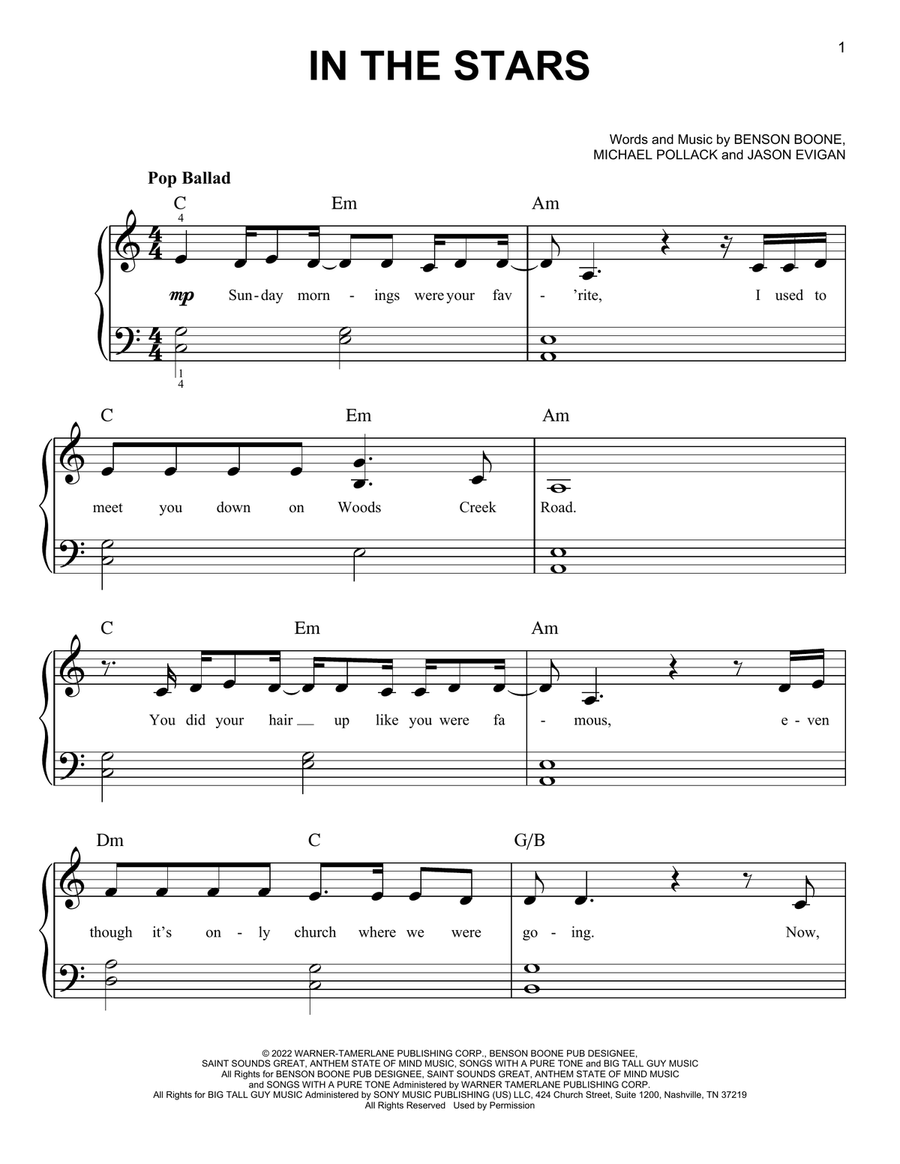 In The Stars Easy Piano scores gallery preview page 1