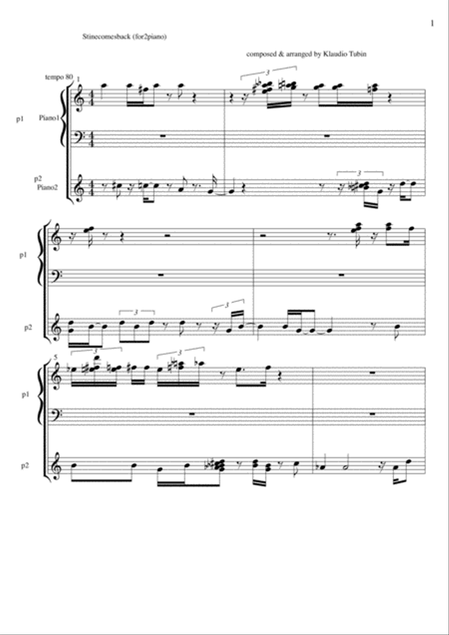 Stinecomesback (for piano duet) Piano Method scores gallery preview page 2