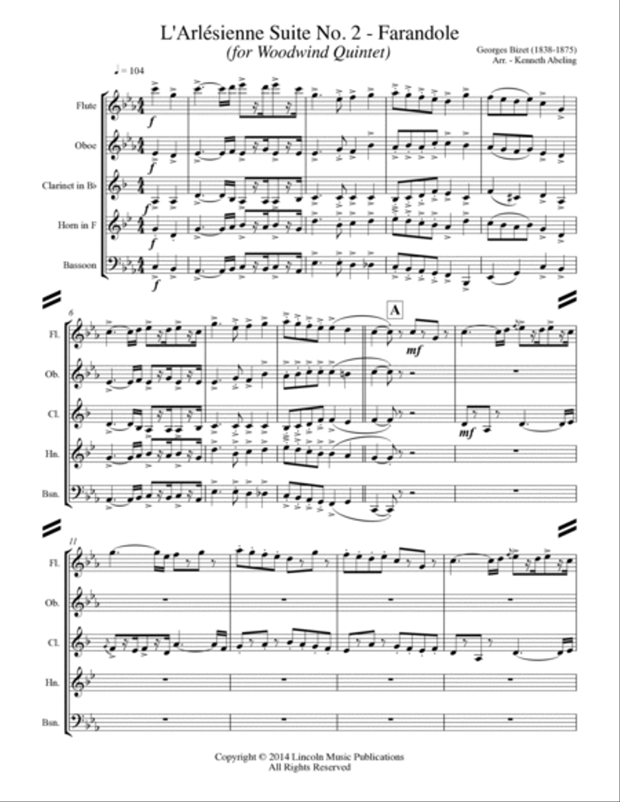 Bizet - Farandole from L'Arlesienne Suite No. II (for Woodwind Quintet) Woodwind Quintet scores gallery preview page 2